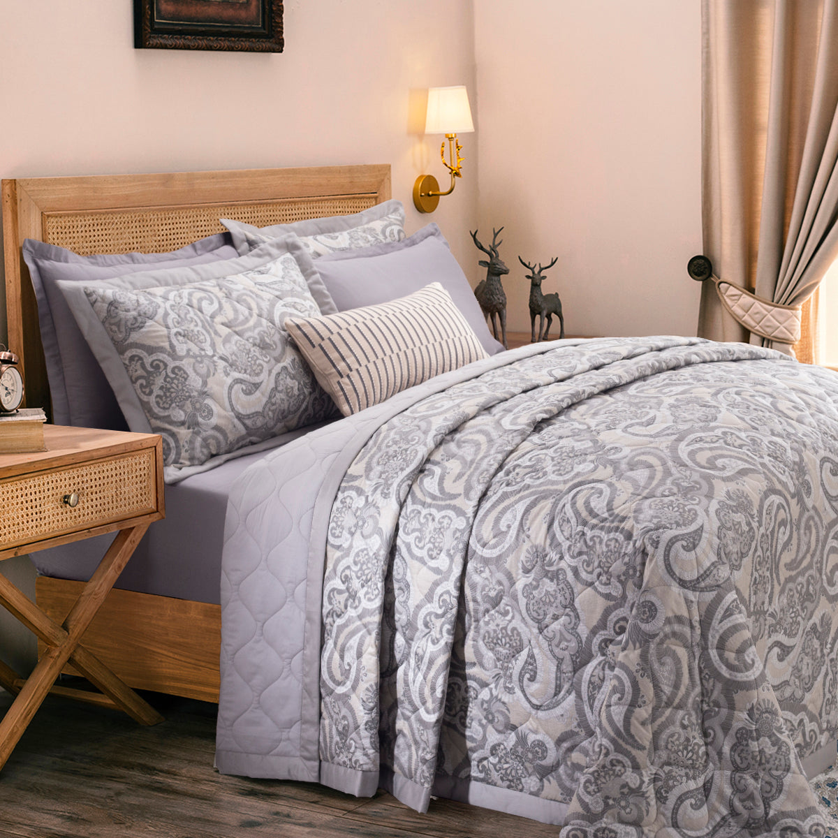 Exotic Heritage Modern Paisely Neutral 8PC Quilt/Quilted Bed Cover Set
