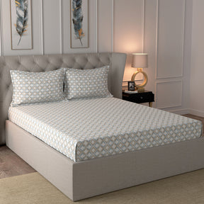 Glam Tribeca Printed 200 TC 100% Cotton Blue Bed Sheet