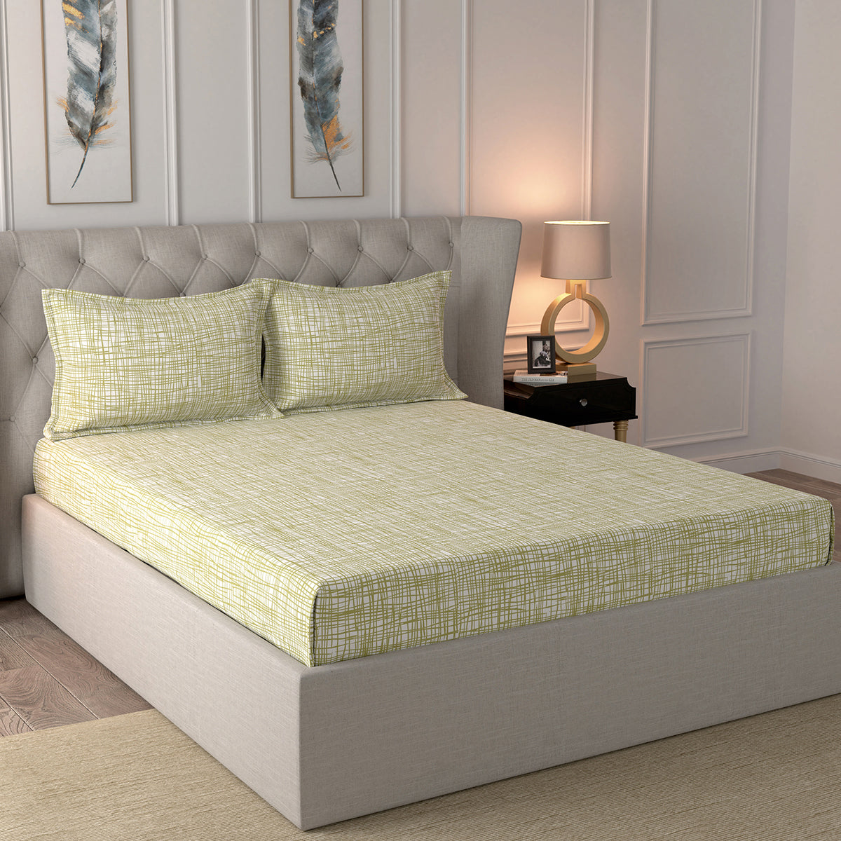 Glam Trace Printed 200 TC 100% Cotton Green Bed Sheet