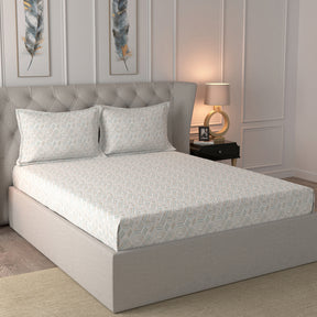 Glam Altice Printed 200 TC 100% Cotton Blue Bed Sheet