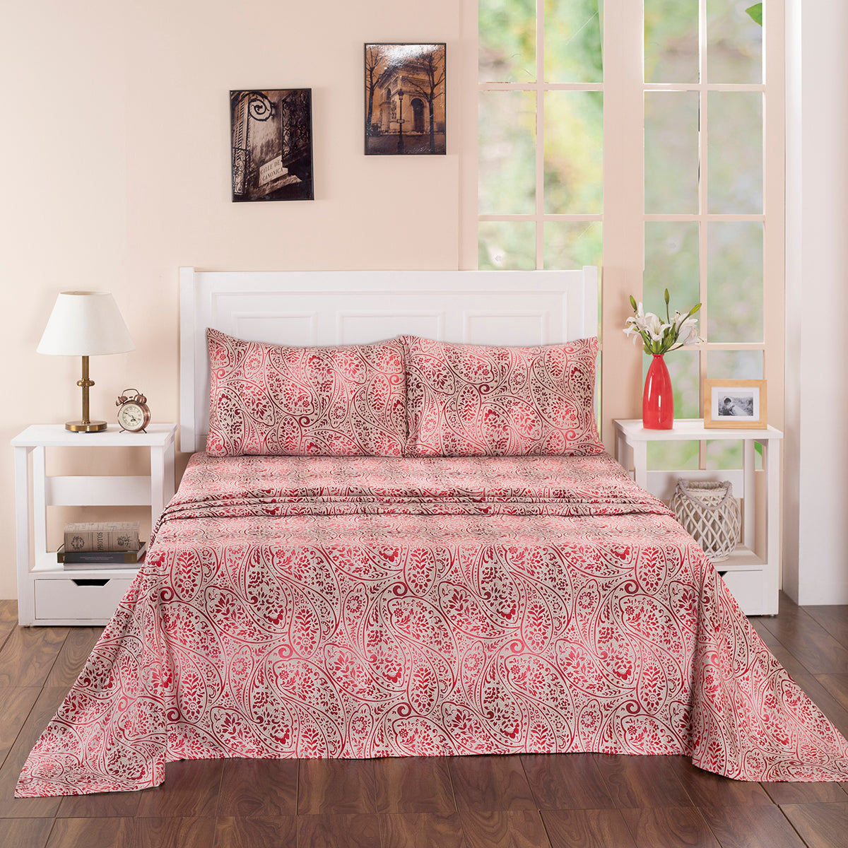Folklore Transition Ombre Bonanza Printed 100% Cotton Red Ultra Soft Bed Sheet