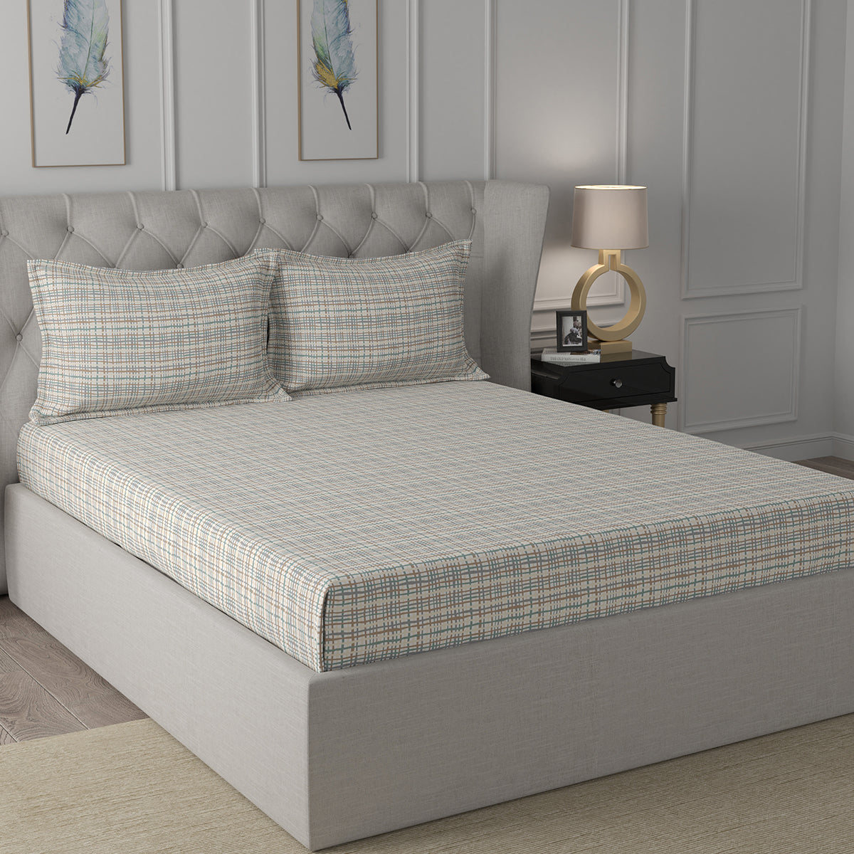 Inhouse Ardour Tiffany Printed 200 TC 100% Cotton Neutral Bed Sheet