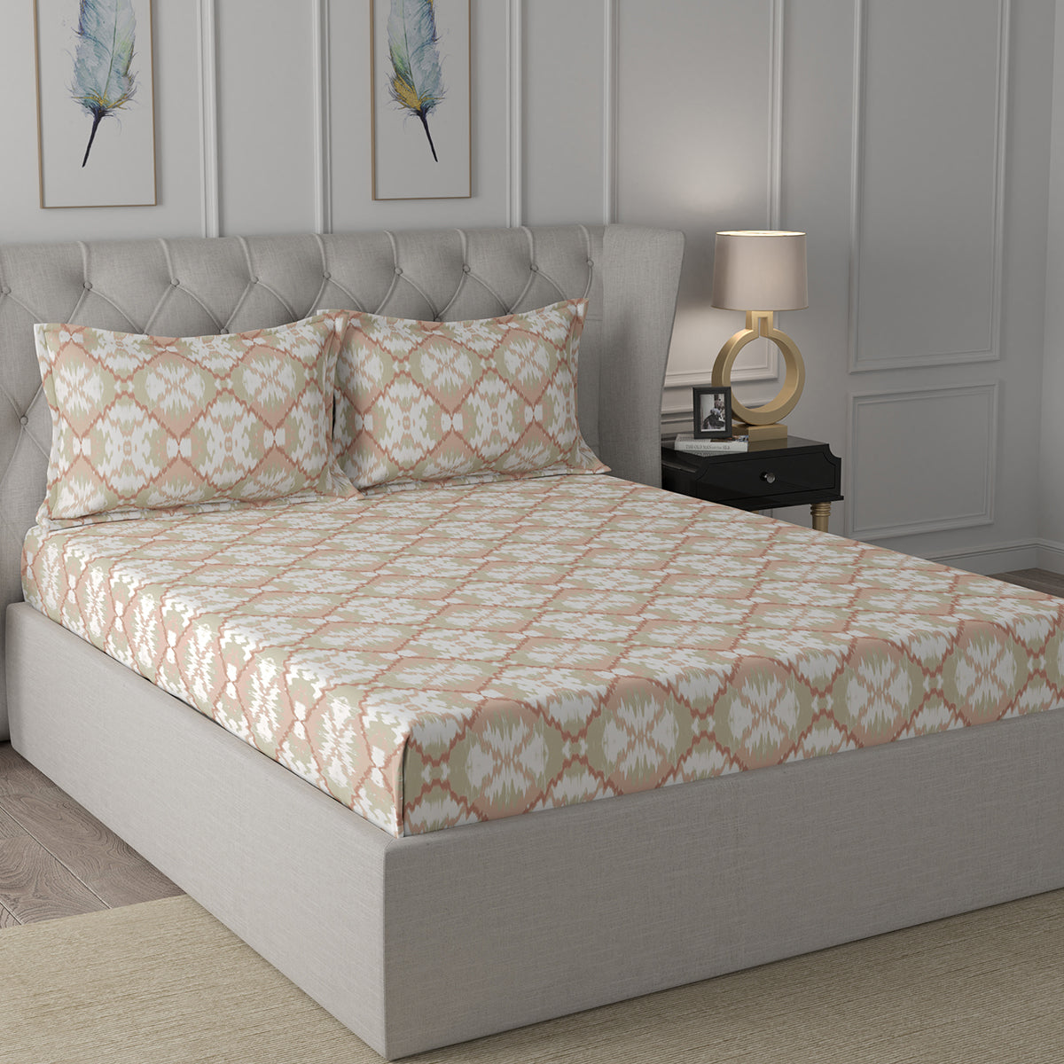 Inhouse Ardour Jonas Printed 200 TC 100% Cotton Red Bed Sheet