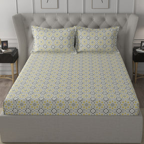 Inhouse Ardour Darien Printed 200 TC 100% Cotton Gold Bed Sheet