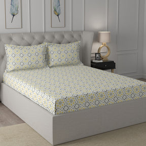 Inhouse Ardour Darien Printed 200 TC 100% Cotton Gold Bed Sheet