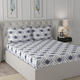 Florescence Arlen Printed 100% Cotton Blue Bed Sheet