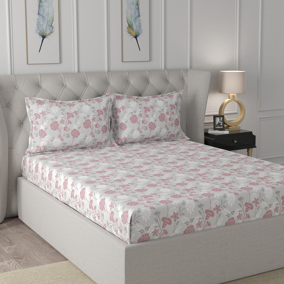 Florescence Briar Printed 100% Cotton Red Bed Sheet