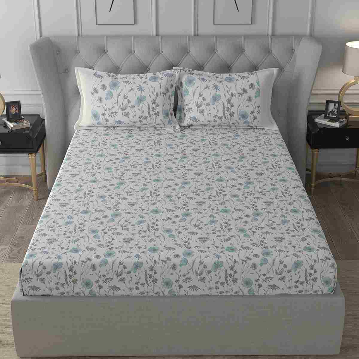 Regency Jamila Printed 210TC 100 %Cotton Blue Bed Sheet