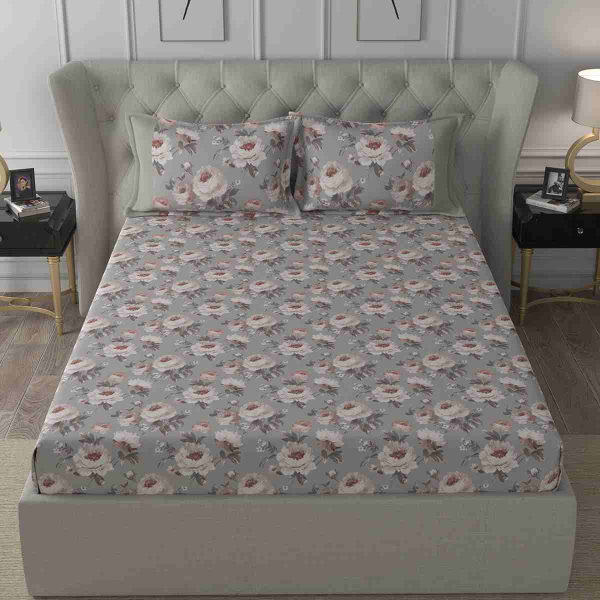 Regency Bouquet Printed 210TC 100 %Cotton Pink Bed Sheet