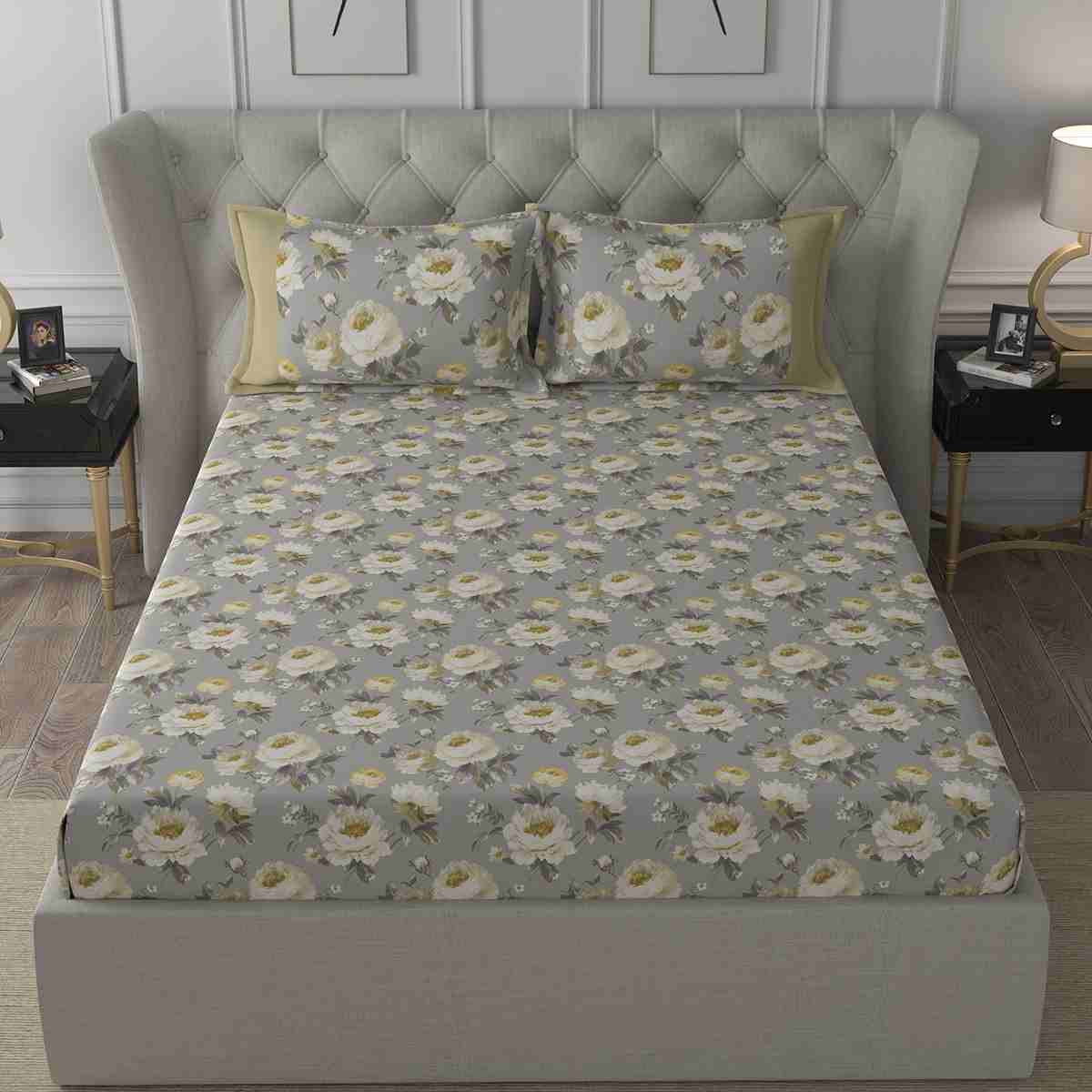 Regency Bouquet Printed 210TC 100 %Cotton Yellow Bed Sheet
