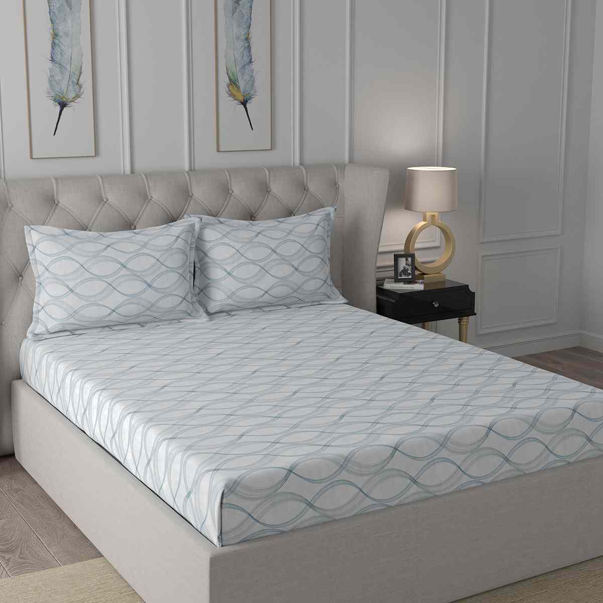 Regency Naple Printed 144TC 100 %Cotton Blue Bed Sheet
