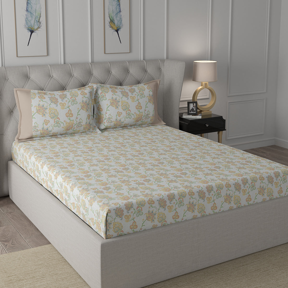 Hermosa Exotic Bouquet Cordelia Orange Bed Sheet with Pillow Case