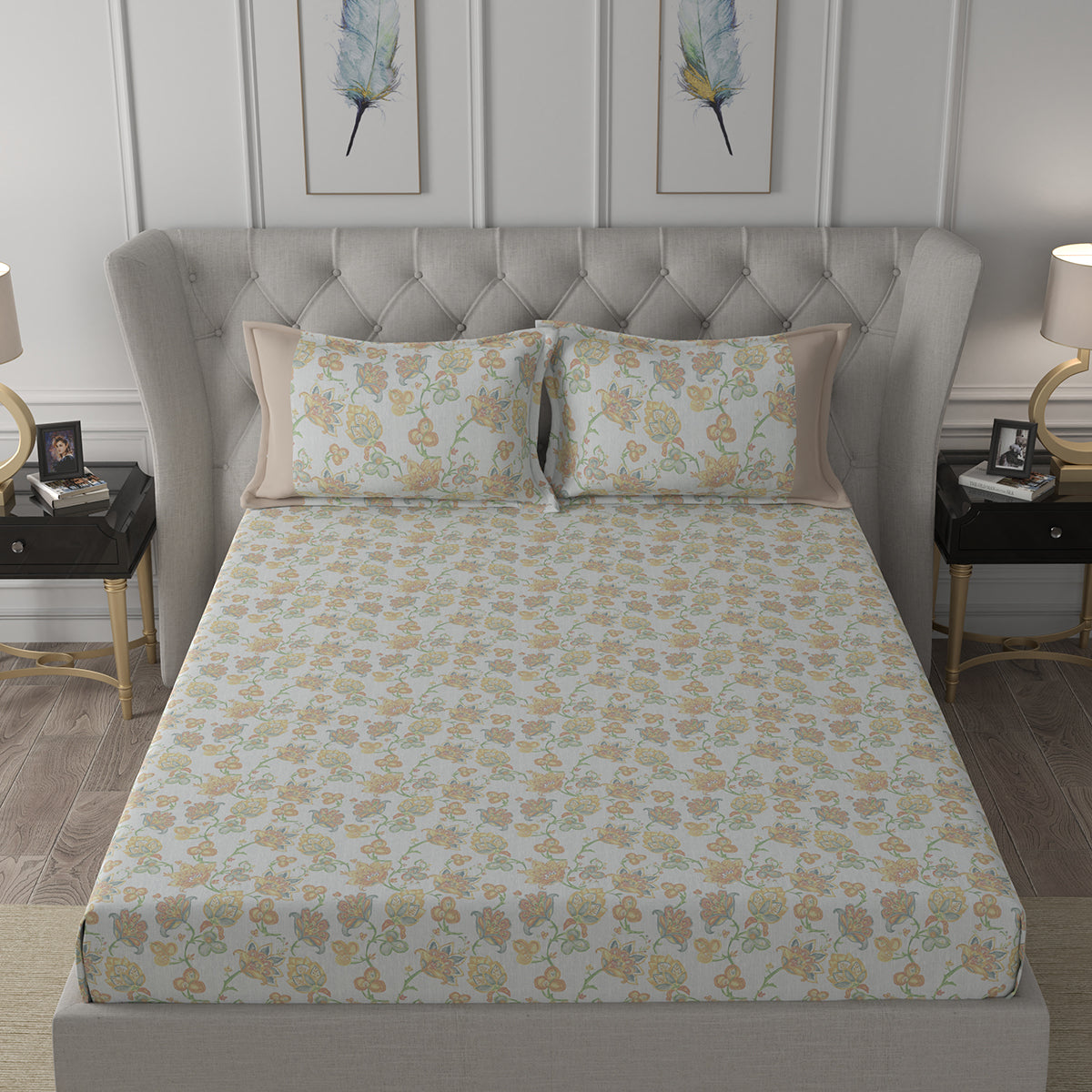 Hermosa Exotic Bouquet Cordelia Orange Bed Sheet with Pillow Case