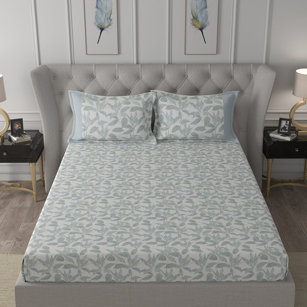 Hermosa Exotic Bouquet Tropical Garden Blue Bed Sheet with Pillow Case