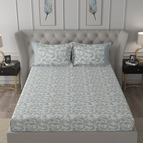 Hermosa Exotic Bouquet Tropical Garden Blue Bed Sheet with Pillow Case