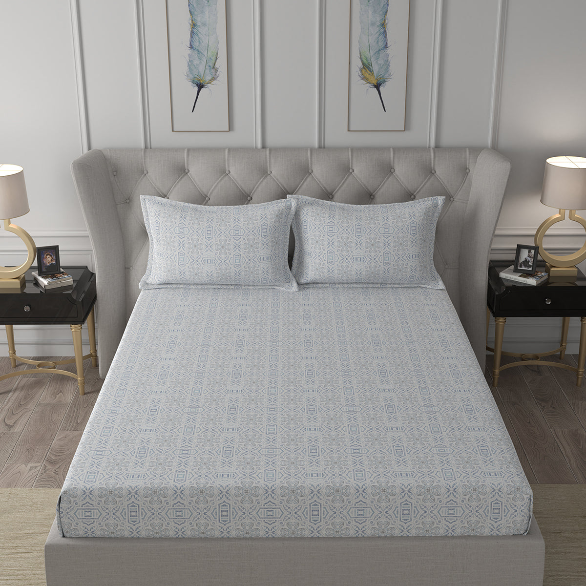 Hermosa Exotic Bouquet Kallie Blue Bed Sheet with Pillow Case