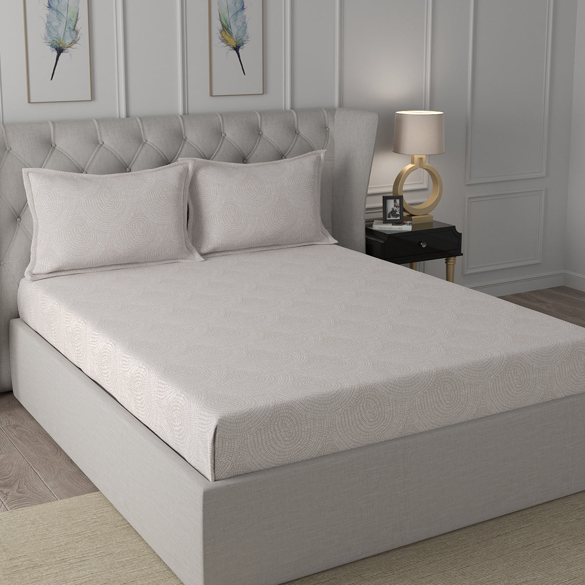 Hermosa Exotic Bouquet Solaris Neutral Bed Sheet with Pillow Case