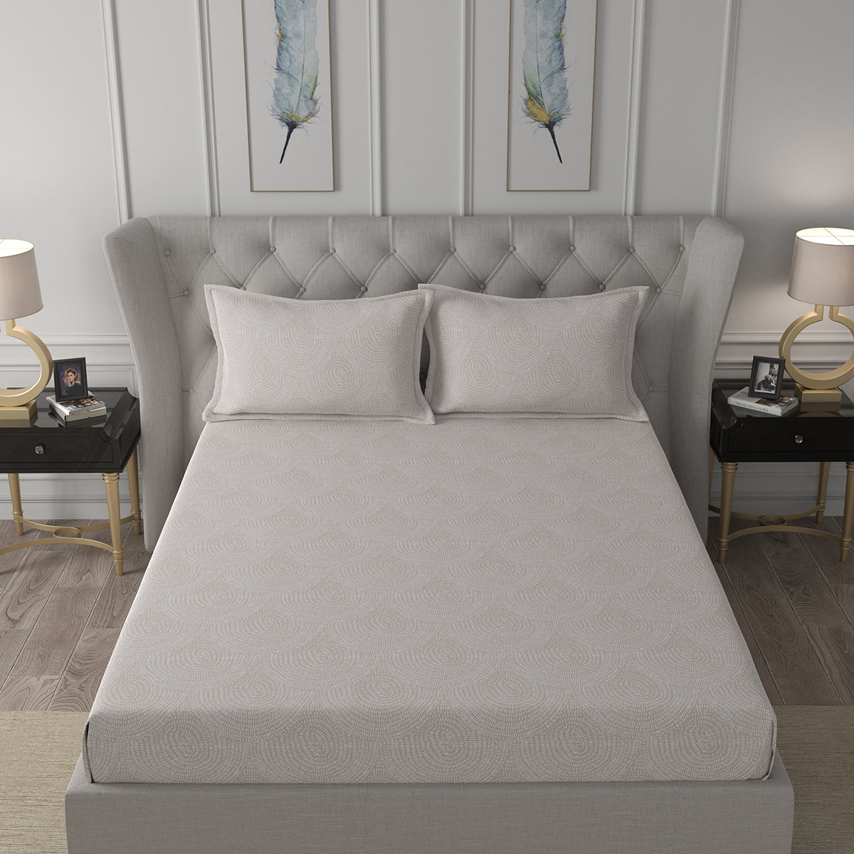 Hermosa Exotic Bouquet Solaris Neutral Bed Sheet with Pillow Case