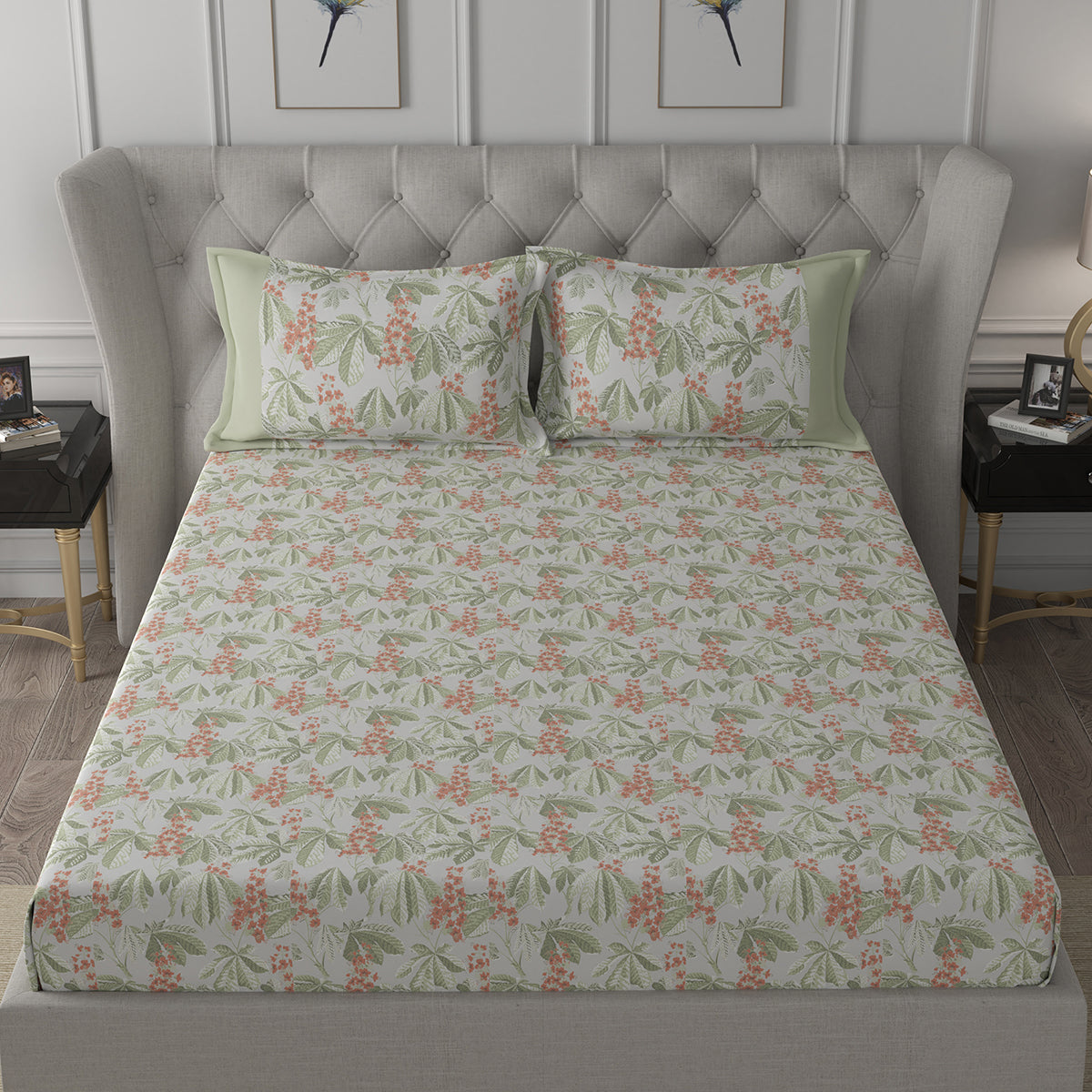Backyard Patio Farmington Printed 100%Cotton Red Bed Sheet with Pillow Covers