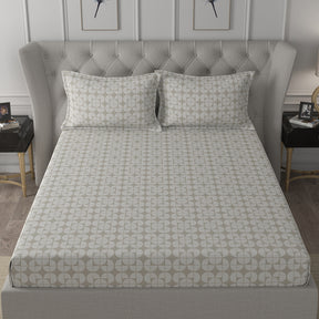 Backyard Patio Raeni Printed 100%Cotton Beige Bed Sheet with Pillow Covers