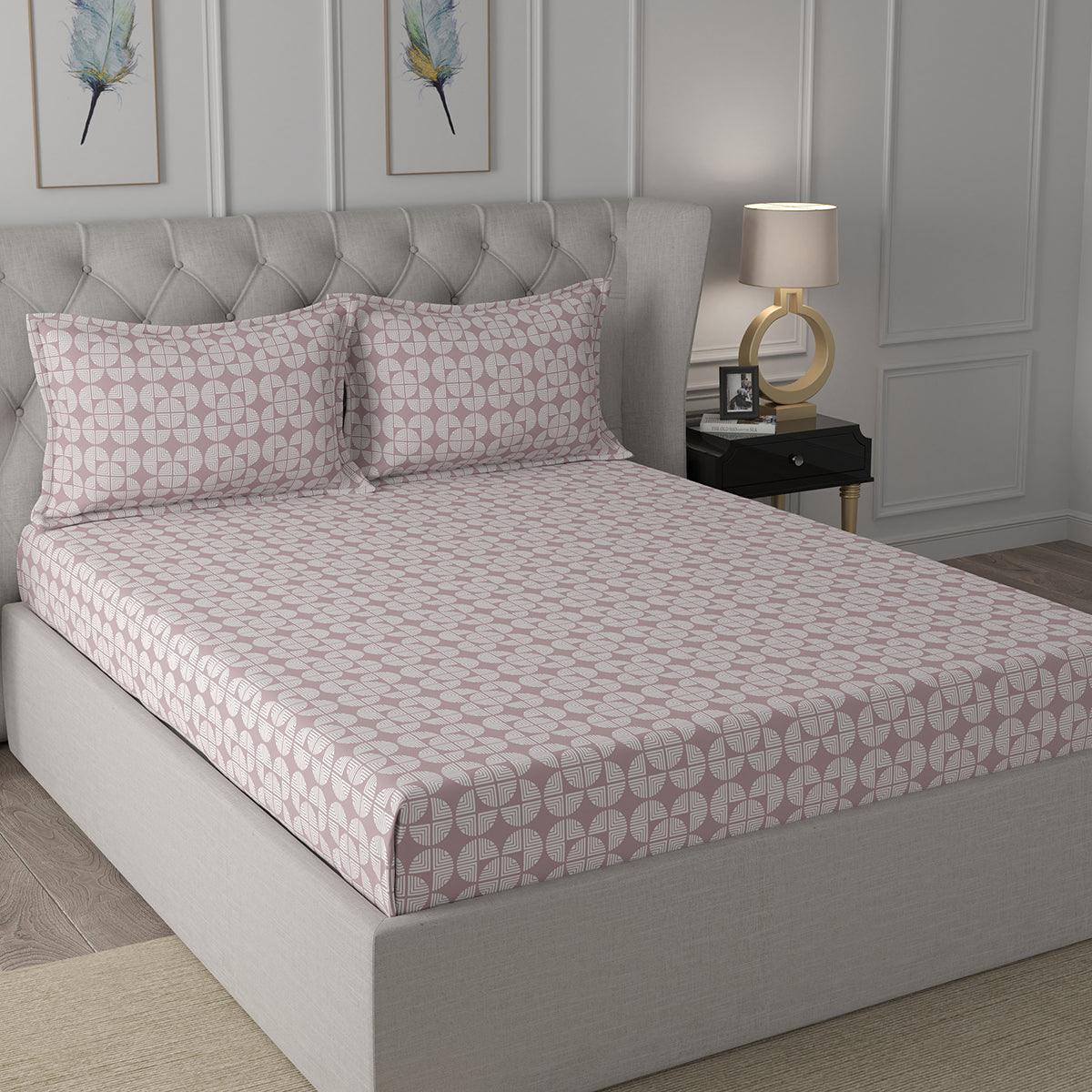 Backyard Patio Raeni Printed 100%Cotton Red Bed Sheet with Pillow Covers