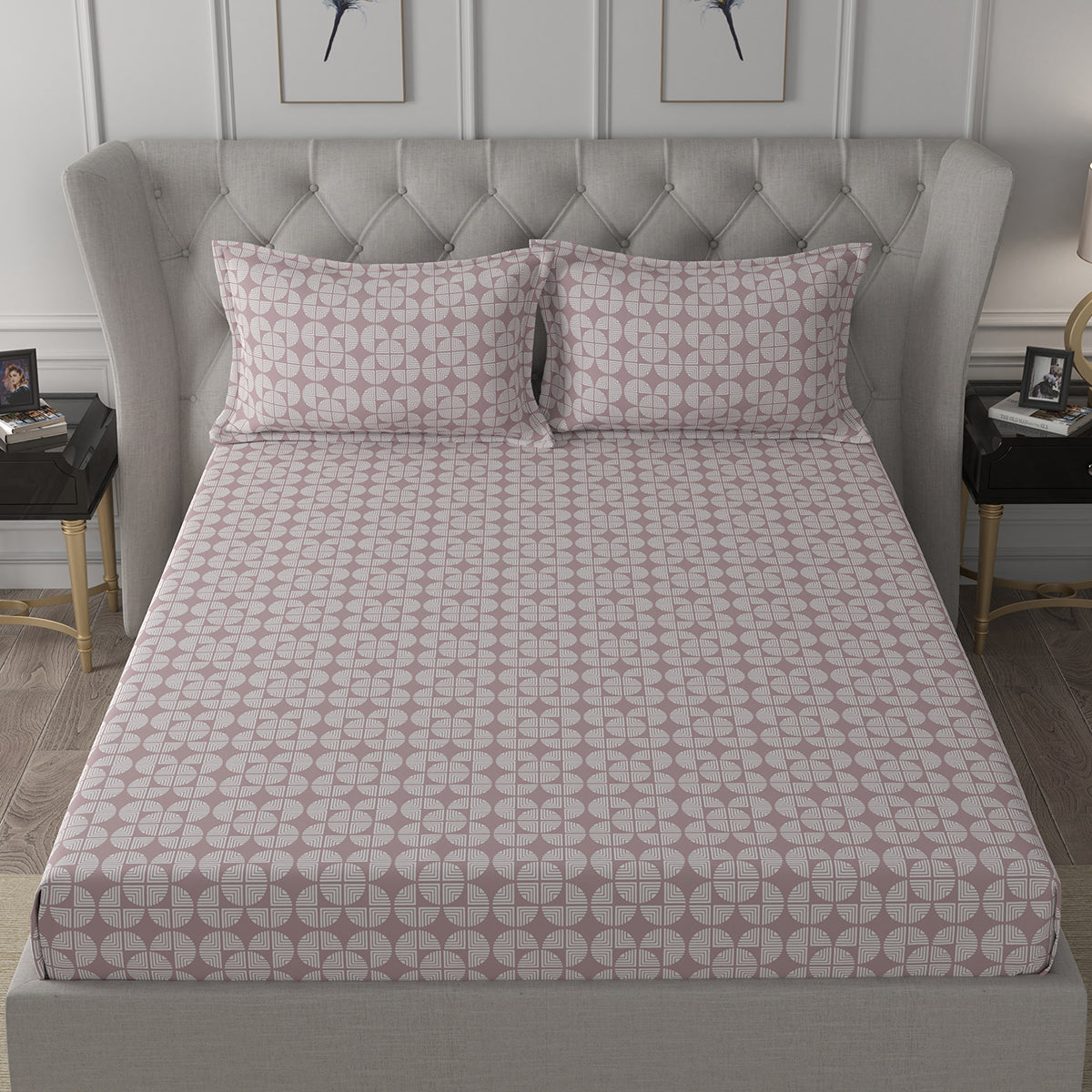 Backyard Patio Raeni Printed 100%Cotton Red Bed Sheet with Pillow Covers