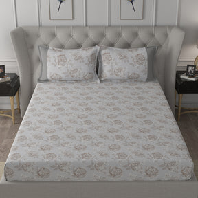 Backyard Patio Silvie Printed 100%Cotton Beige Bed Sheet with Pillow Covers