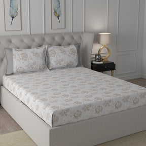 Backyard Patio Silvie Printed 100%Cotton Beige Bed Sheet with Pillow Covers