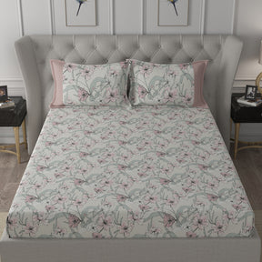 Backyard Patio Valencia Printed 100%Cotton Red Bed Sheet with Pillow Covers
