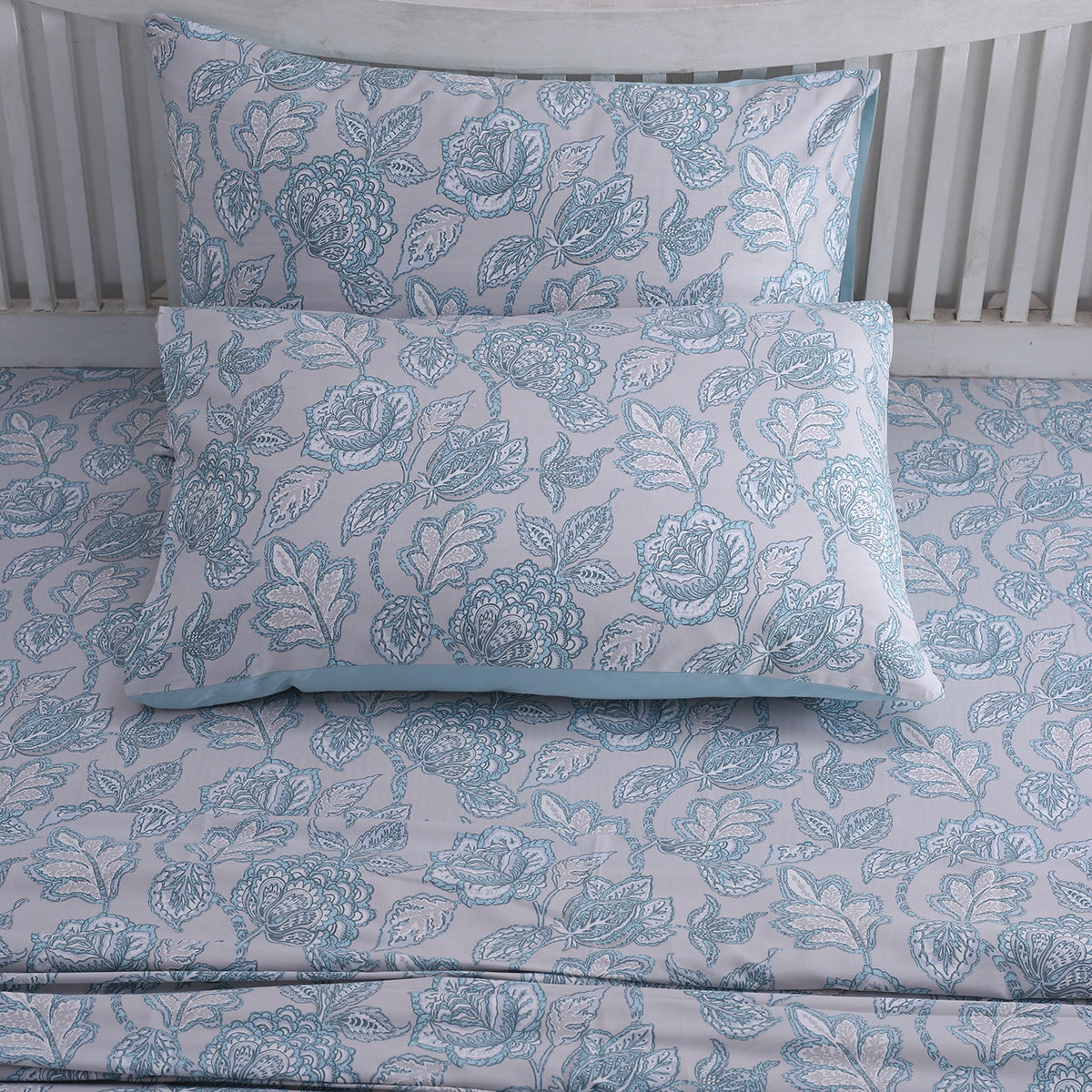 PBS Nomad Scuplt Orlean Printed 100% Cotton Blue Soft Bed Sheet