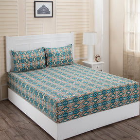 Donatella Aztec Printed 144 TC 100% Cotton Blue Bed Sheet