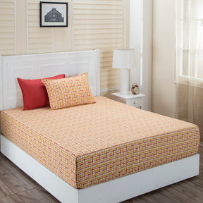 Donatella Breeze Printed 200 TC 100% Cotton Orange Bed Sheet