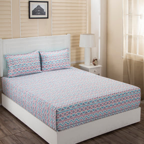 Donatella Delilah Printed 200 TC 100% Cotton Blue Bed Sheet