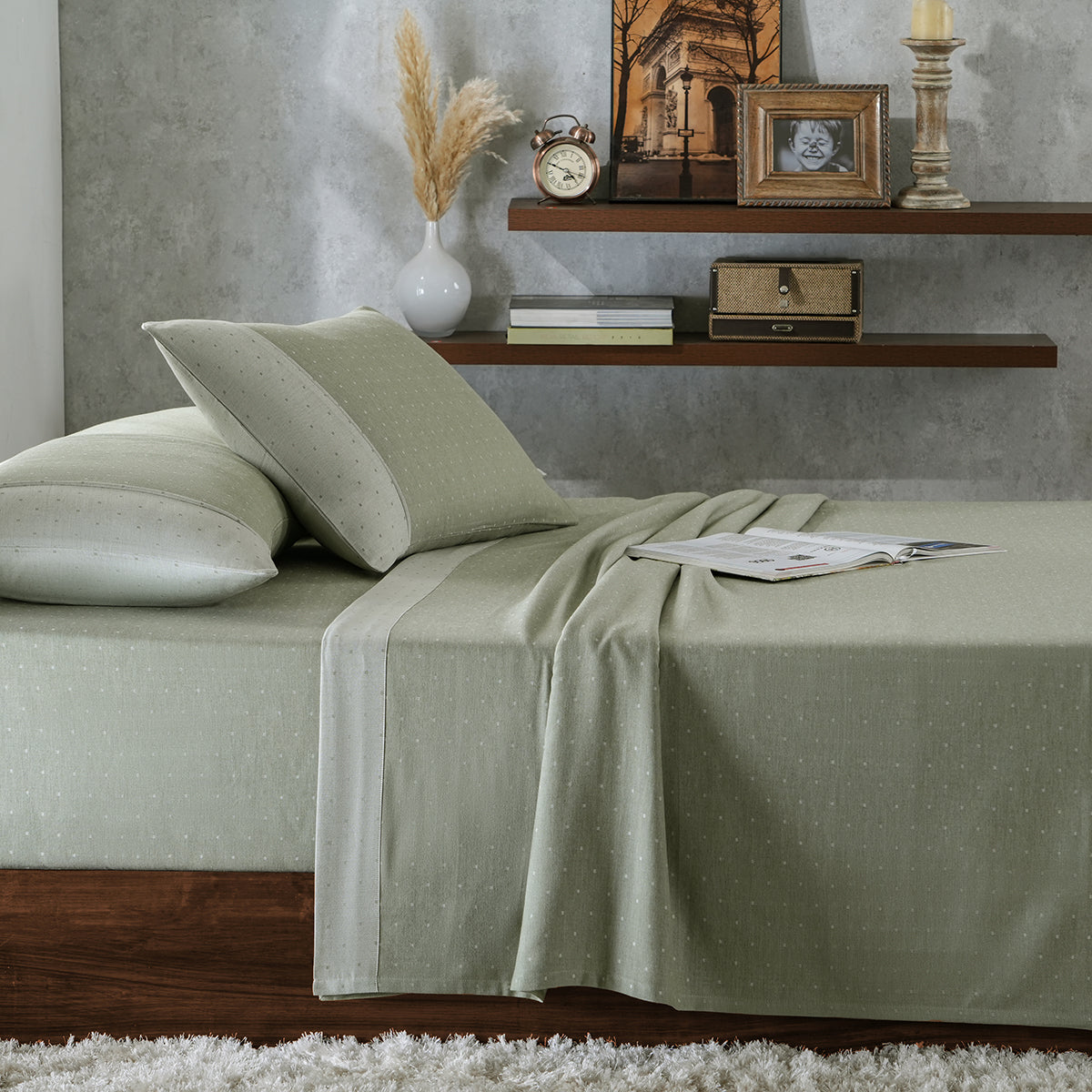 Reversible Sheets Shop Muted Dot Reversible Made With Egyptian Cotton Ultra Soft Green ...