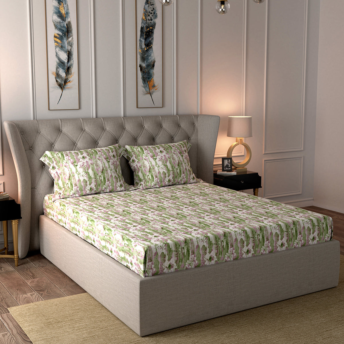 Gardenia Tranquil Printed 100% Cotton Multi Pastel Bed Sheet