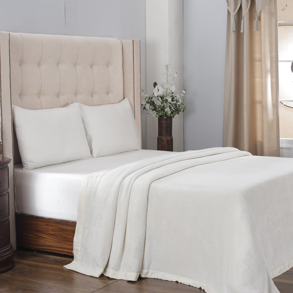 Quaint Chenille Beige Solid Double Blanket