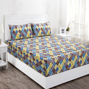 Zephyr Antique Argyle Print Printed 144TC 100% Cotton Multi Bright Bed Sheet