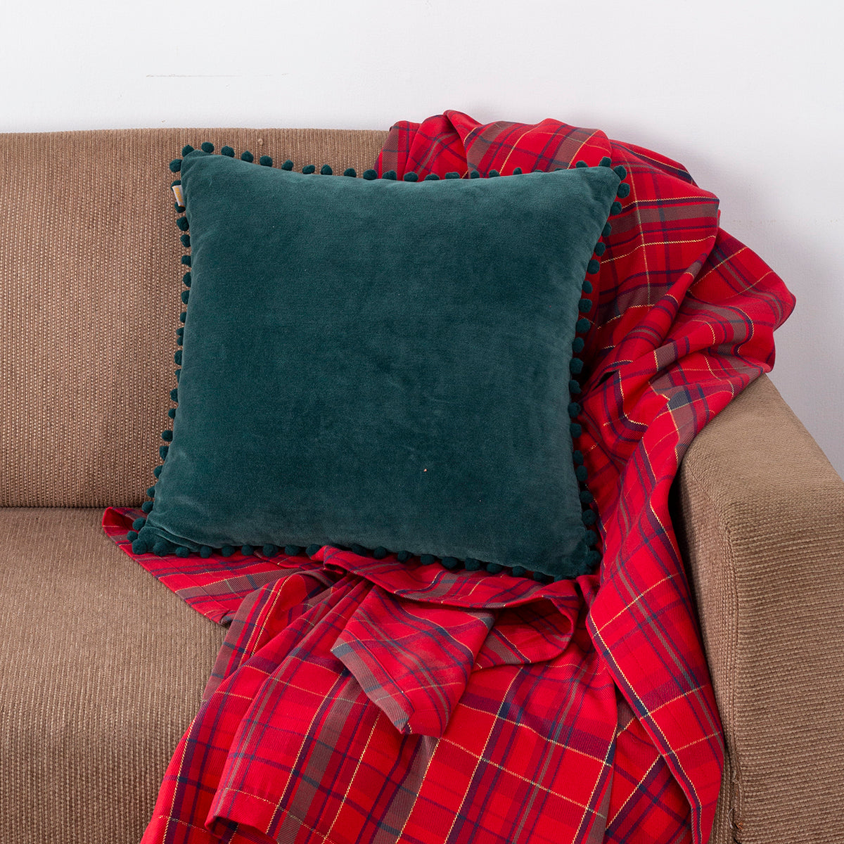 Christmas Ivy Green Solid Velvet 1 Pc Cushion Cover