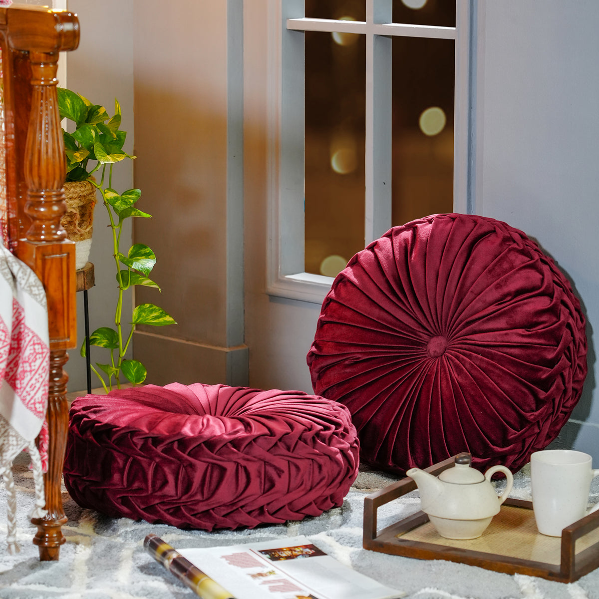 Dazzle Luvelle Solid Night Wine 2PC Cushion Set With Box Packaging