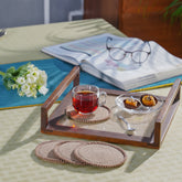 Dazzle Vivien Braided Parchment 4PC Coaster Set With Box Packaging