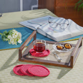 Dazzle Vivien Braided Peony Pink 4PC Coaster Set With Box Packaging