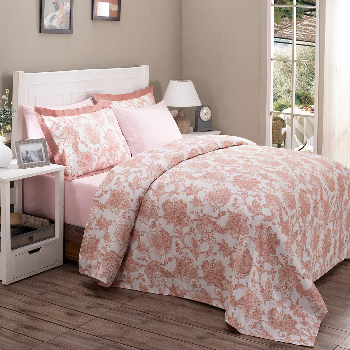 Art Nouveau Mabel Red Plain &amp; Printed Reversible 100% Cotton Super Soft Duvet Cover with Pillow Case