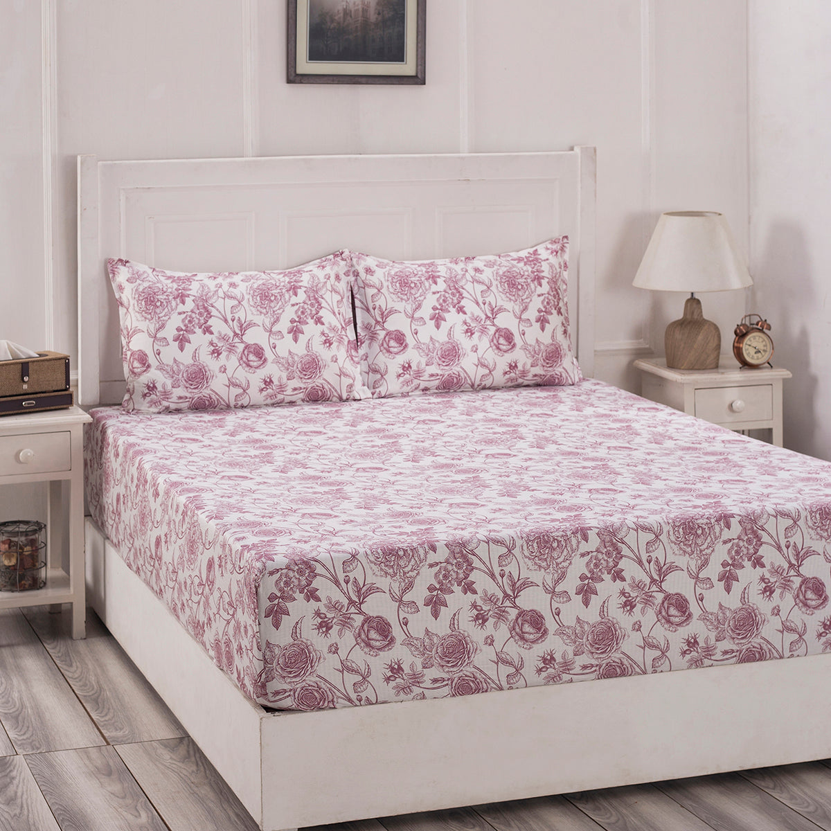 Blossom Couture Emma Print Red Fitted Sheet With Pillow Covers