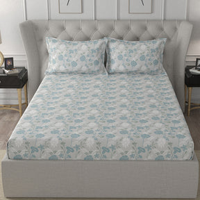 Florescence Briar Print Blue Fitted Sheet With Pillow Covers