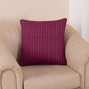 Folklore Transition Recurring Stripes Fabric100%CottonFilling100%Polyester Red Hand Embroidered Quilted Cushion Cover