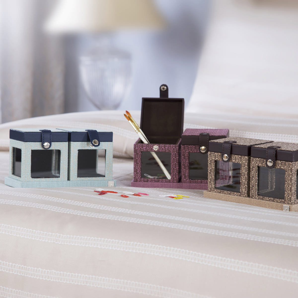 Grace 3PC Brown Desk Accessories Set/Trinket Box