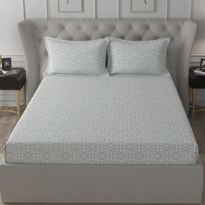 Inhouse Ardour Soren Printed 200 TC 100% Cotton Blue Bed Sheet