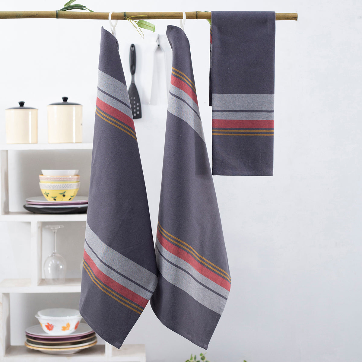 Stripe Grey Yellow 3 Pc Towel