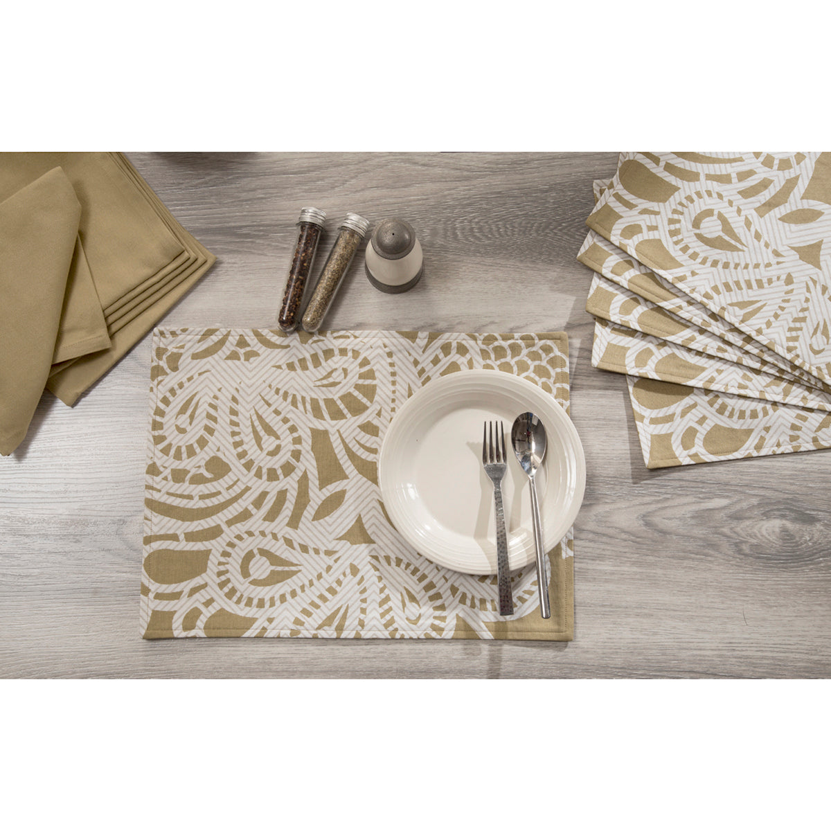 Urbaneer Aldrich Printed Green 12PC Napkin Placemat Set