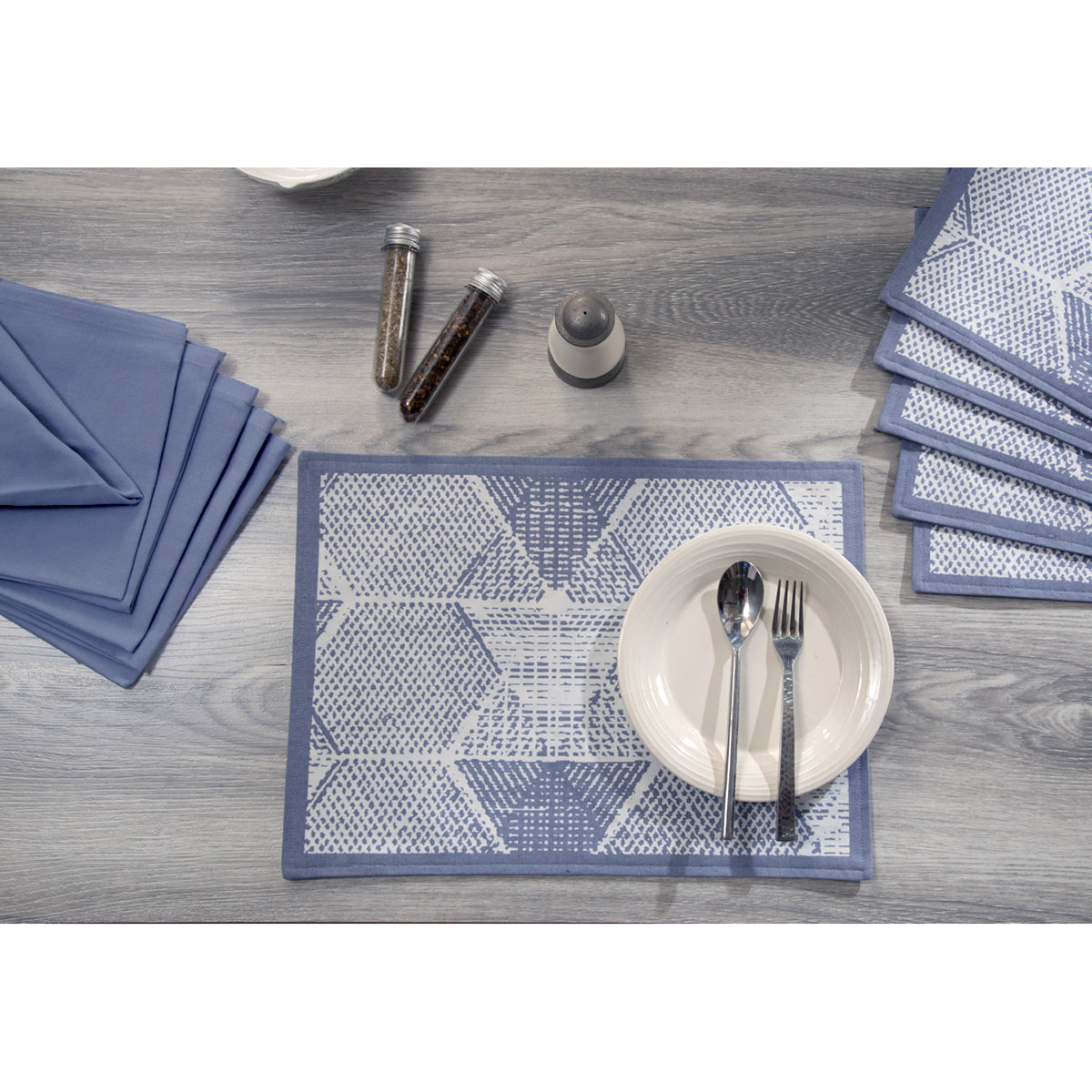 Urbaneer Anais Printed Blue 12PC Napkin Placemat Set